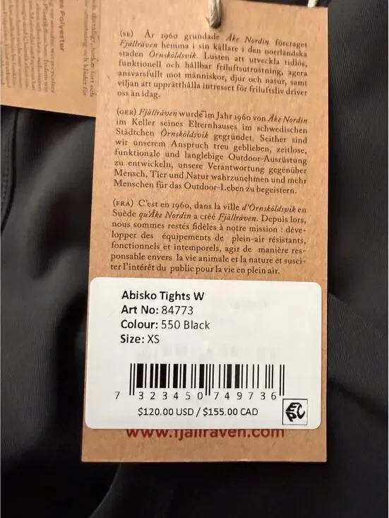 FJALLRAVEN Abisko Tights Women’s Black Size XS - Picture 5 of 10